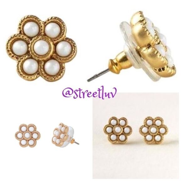 Stella & Dot Paradise Flower Stud Earrings White Crystal Vintage Rare - Picture 1 of 5
